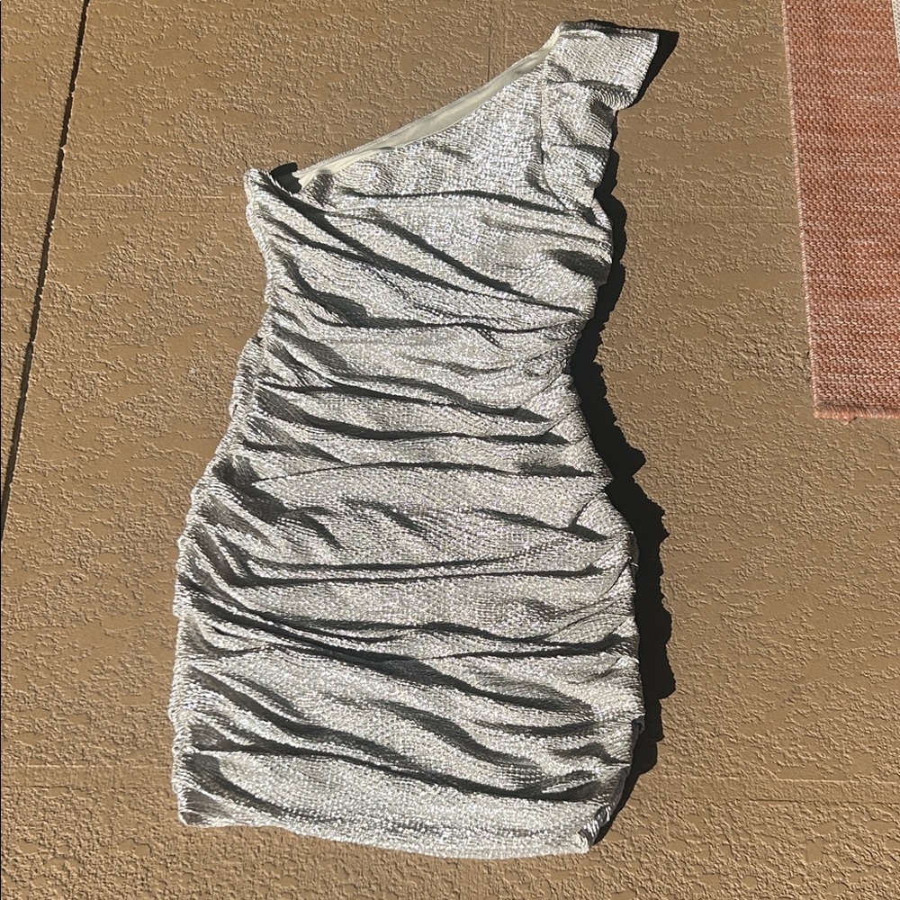 Express Shimmery One-Shoulder Ruched Bodycon Cocktail Dress